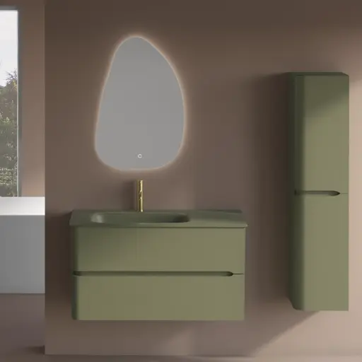 Meuble suspendu Vert Jonc Mat avec vasque en verre, 100x50x55cm, Sorbonne