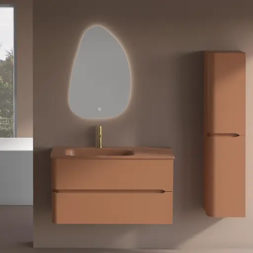 Meuble suspendu Terracotta Mat avec vasque en verre, 100x50x55cm, Sorbonne