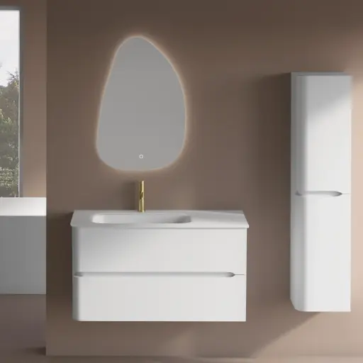 Meuble suspendu Blanc Mat avec vasque en verre, 100x50x55cm, Sorbonne