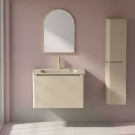 Meuble vasque encastré beige 80 cm à poser ou suspendu, Panthéon