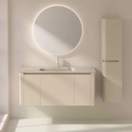 Meuble vasque encastré beige à poser ou suspendu 120 cm, Panthéon