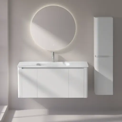 Meuble vasque encastré blanc à poser ou suspendu 120 cm, Panthéon