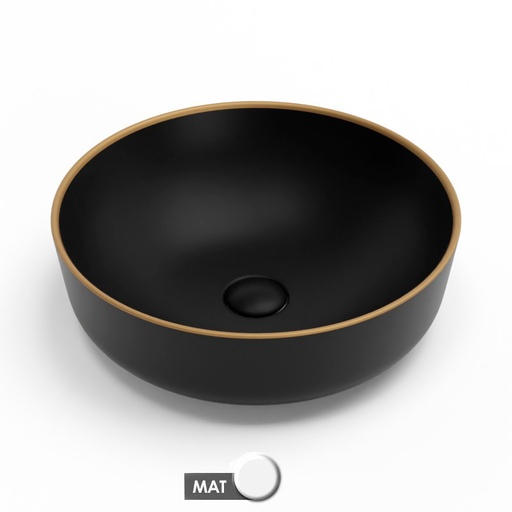 Vasque à poser, Ø41,5 cm, Noir mat + Fil doré mat, Line