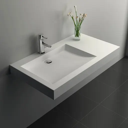 Lavabo suspendu 81 x 45,5 cm, droite ou gauche, matière composite, Mineral