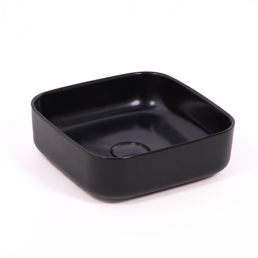 Vasque à poser 37,5 x 37,5 cm carrée, céramique, Noir mat, made in France, Kami