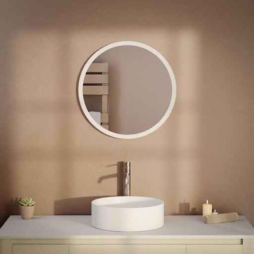 Miroir rond Ø50 cm avec cadre laqué blanc mat, Leyte