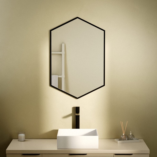 Miroir hexagonal l.50x H.75 cm, en métal noir mat, Hexa