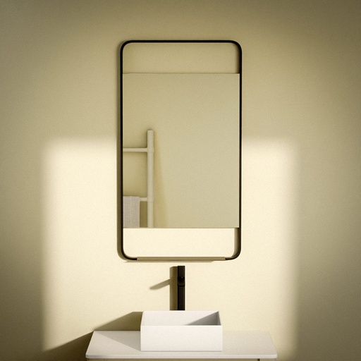 Miroir salle de bain l.55 x H.100 cm vertical, avec cadre métal et tablette noir, Cuadro 5