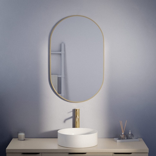 Miroir 50x80 cm avec cadre en métal finition laiton, Oblong
