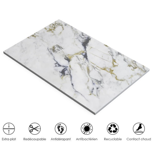 Receveur de douche, 90 x140,  160, 200cm, aspect Carrara, Nuance