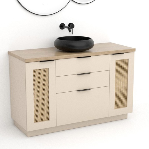 Meuble Cannage en rotin 120 cm, beige, plan imitation chêne clair, Alma