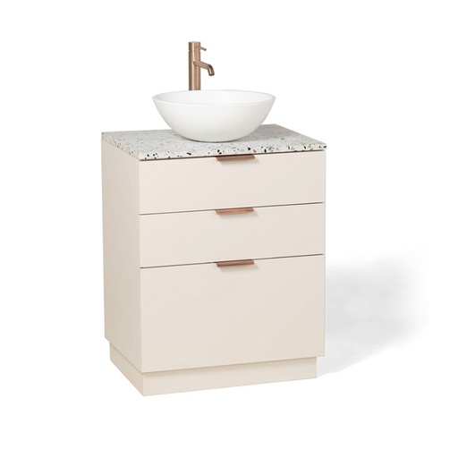 Meuble à poser 60 cm, biscuit avec poignées doré rose brossé et plan terrazzo, Alma