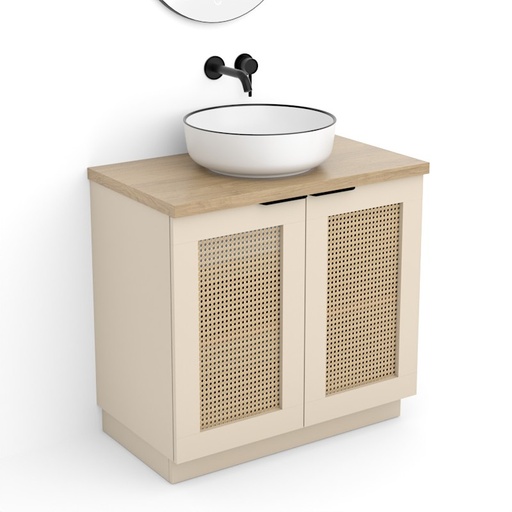 Meuble Cannage en rotin 80 cm, beige, plan imitation chêne clair, Alma