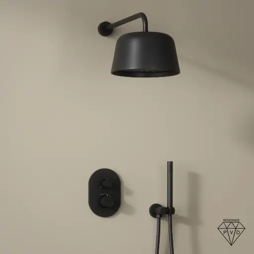 Composition mitigeur de douche encastrée avec pomme cloche noir brossé, Châtelet