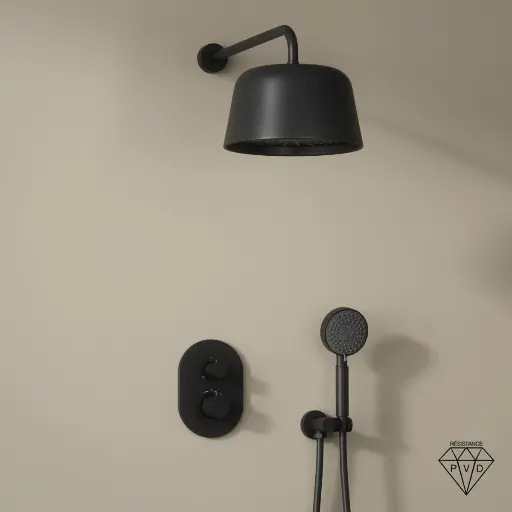 Mitigeur de douche encastrée avec pomme cloche noir brossé, Châtelet