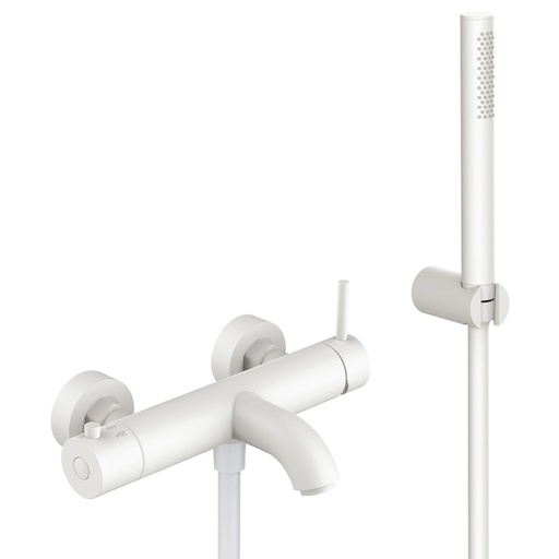 Robinet mitigeur de baignoire mural blanc mat, douchette, Châtelet
