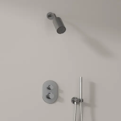 Douche thermostatique, douche épaule, inox brossé Châtelet