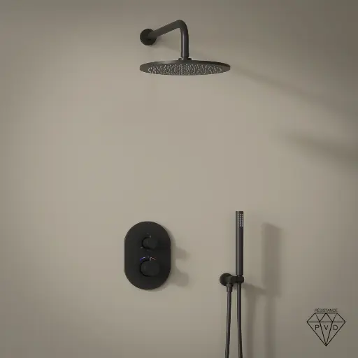 Composition mitigeur de douche thermostatique encastré noir brossé PVD, Châtelet