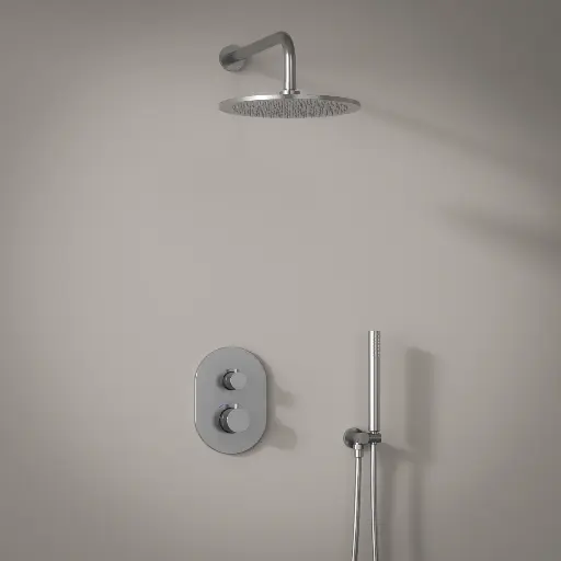 Composition mitigeur de douche thermostatique encastré inox brossé, Châtelet