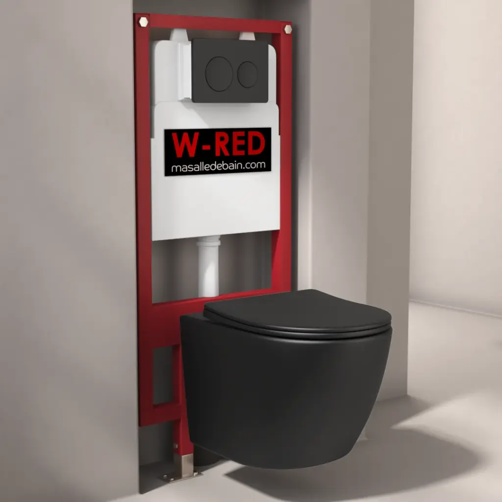 Pack WC bati-support extra plat W-RED, cuvette et plaque Noir Mat