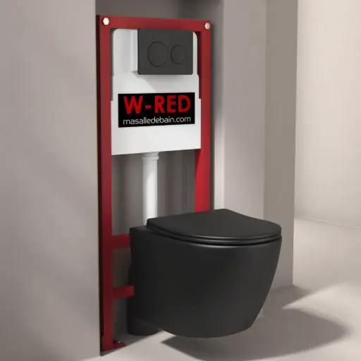 PACK WC Bati-support W-RED Autoportant + WC sans bride Noir mat + plaque Noire mat