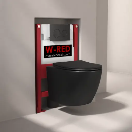 PACK WC Bati-support BAS Autoportant W-RED + WC sans bride Noir mat + plaque