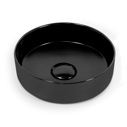 Vasque à poser Ø34,5 cm ronde, céramique, Noir Brillant, made in France, Rosalie