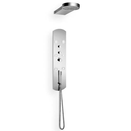 Silk, panneau de douche encastré hydromassant et leds, thermostatique, acier inoxydable