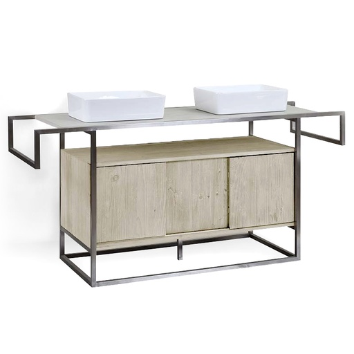 Meuble salle de bains en bois massif 185 cm, double vasque, Atelier