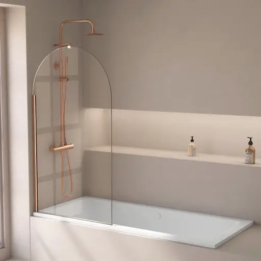Pare-baignoire arrondi fixe 80x140 cm, profilé doré rose brossé, Altea Round