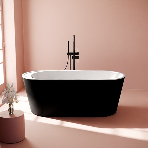 Baignoire îlot ovale, 159x75cm, acrylique noir et blanc brillant, Como
