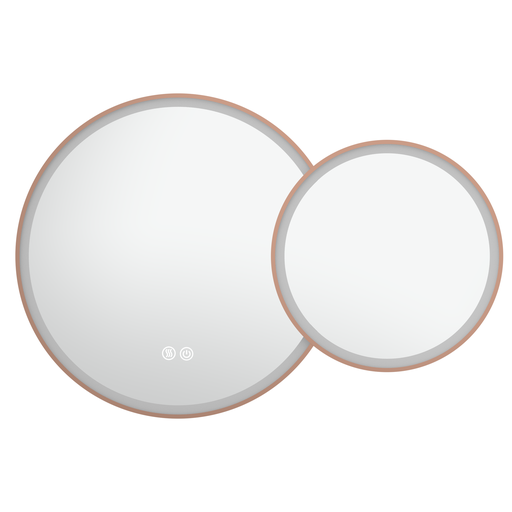 Miroir 105x70 cm lumineux LED, antibuée, double ronds, cadre doré rose brossé, Châtelet