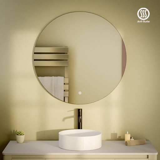 Miroir Ø80 cm rond, antibuée, cadre noir mat, Châtelet