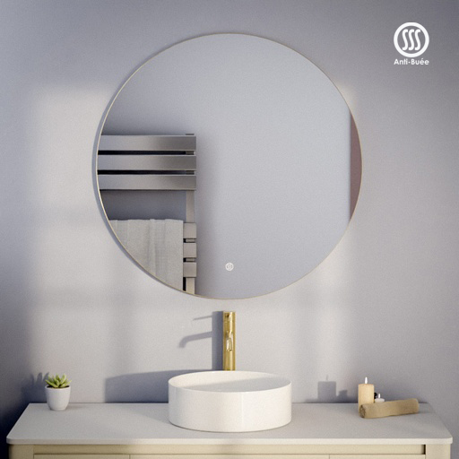 Miroir Ø80 cm rond, antibuée, cadre doré brossé, Châtelet