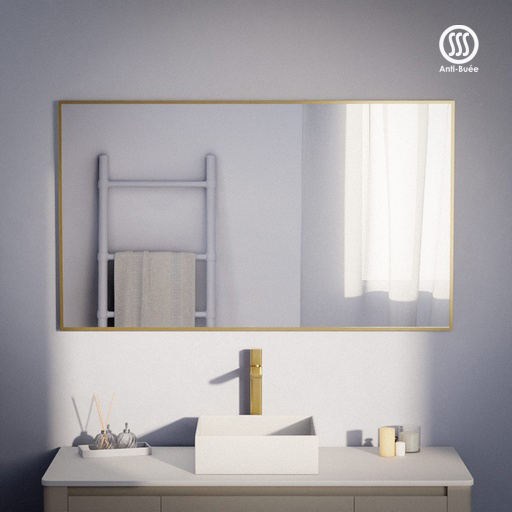 Miroir 120x70 cm rectangulaire, antibuée, cadre doré brossé, Châtelet