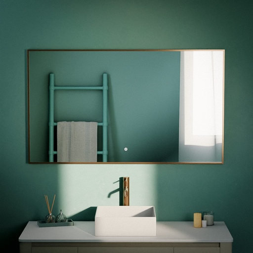 Miroir 120x70 cm rectangulaire, antibuée, cadre doré rose brossé, Châtelet