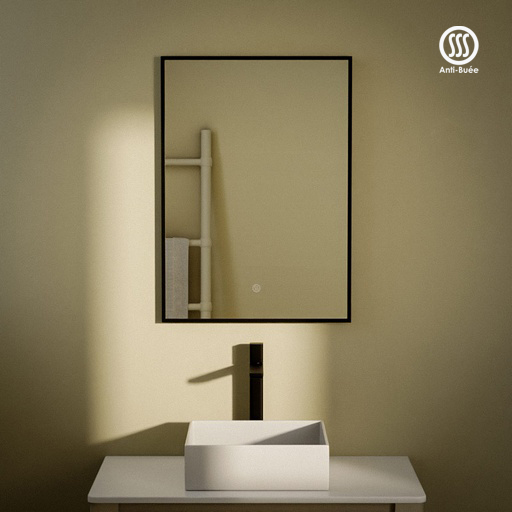Miroir 50x70 cm rectangulaire, antibuée, cadre noir mat, Châtelet