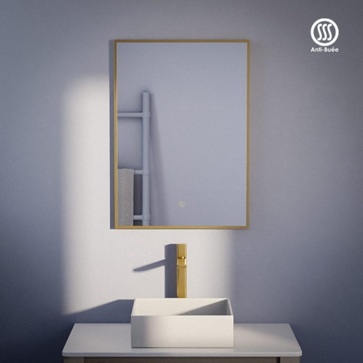 Miroir 50x70 cm rectangulaire, antibuée, cadre doré brossé, Châtelet