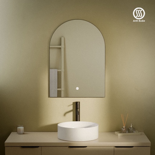 Miroir 50x70 cm 1/2 lune, antibuée, cadre noir mat, Châtelet