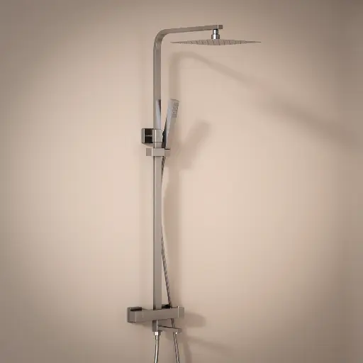 Colonne bain-douche avec mitigeur thermostatique, inox brossé avec douchette tube, Tuileries
