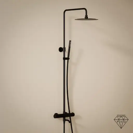 Colonne bain-douche avec mitigeur thermostatique, Ø25cm, noir bross, Châtelet III