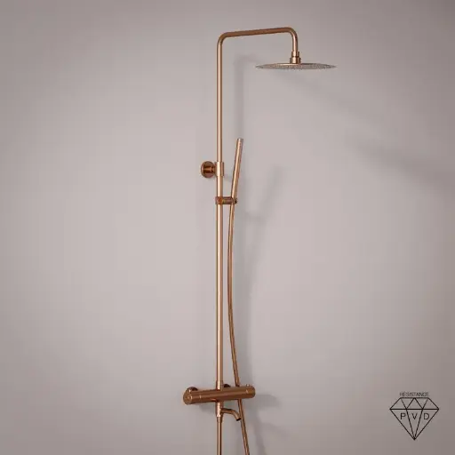 Colonne bain-douche avec mitigeur thermostatique, Ø25cm, doré rose brossé, Châtelet III