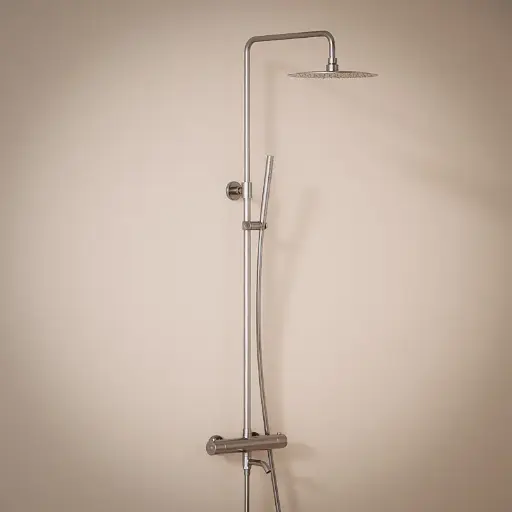 Colonne bain-douche avec mitigeur thermostatique, Ø25cm, inox brossé, Châtelet III