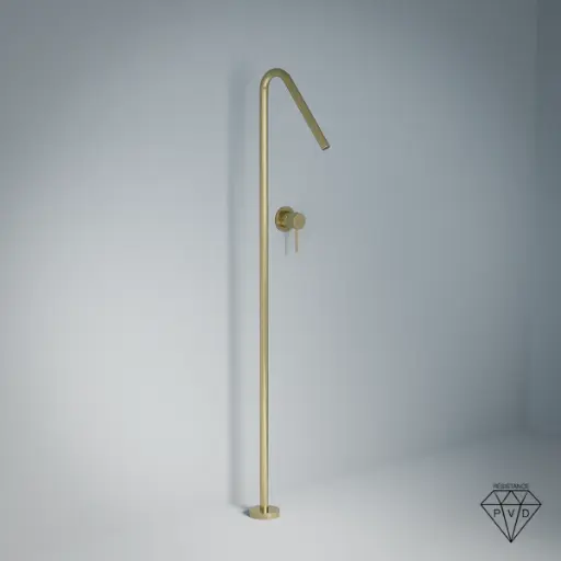 Robinet mitigeur lavabo sur pied, doré brossé, Châtelet