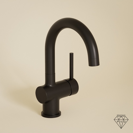 Robinet mitigeur lavabo col de cygne noir brossé, Châtelet