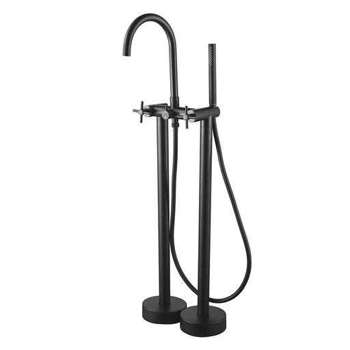 Robinet mélangeur de baignoire au sol et douchette, noir mat, Cross II