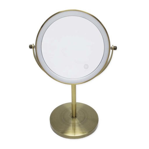 Miroir cosmétique grossissant  5X + Led, Doré Brossé, Elvire