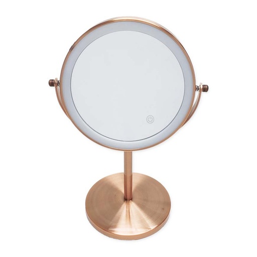 Miroir cosmétique grossissant  5X + Led, Doré Rose Brossé, Elvire