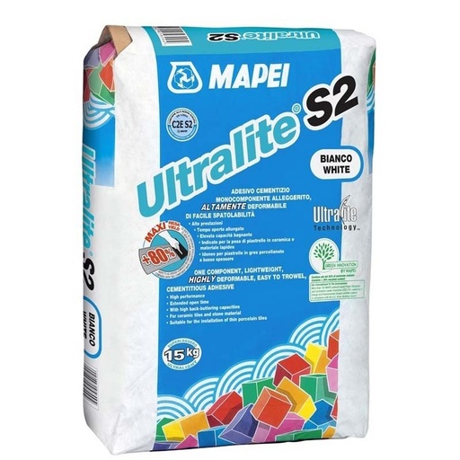 Mortier colle blanche pour pose carrelage très grand format, Ultralite S2