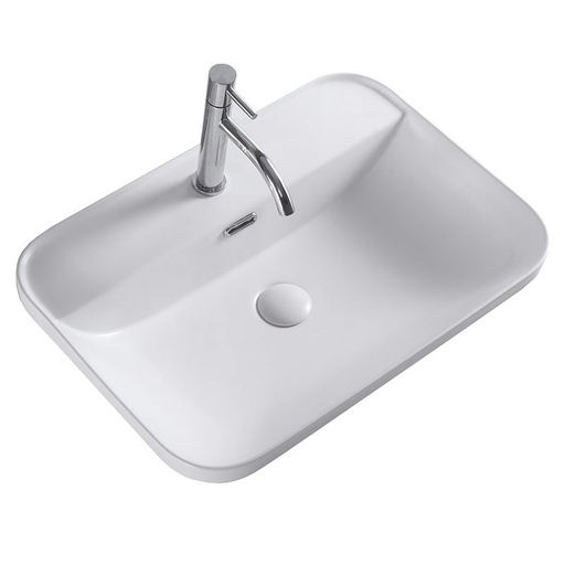 Vasque rectangulaire 60x42 cm, en céramique blanche à encastrer, avec plage de robinetterie, Fino Pisa